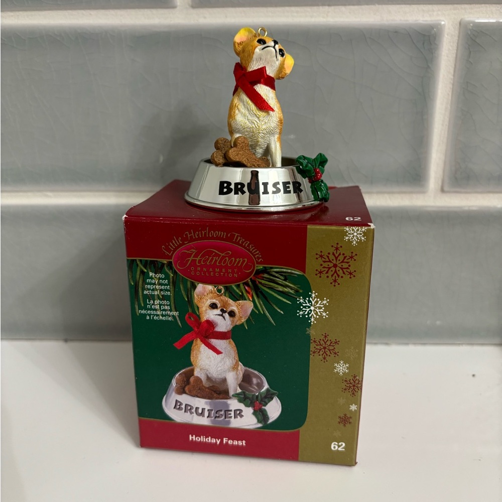 2006 Carlton Cards Heirloom Holiday Feast Bruiser Chihuahua Christmas Ornament.